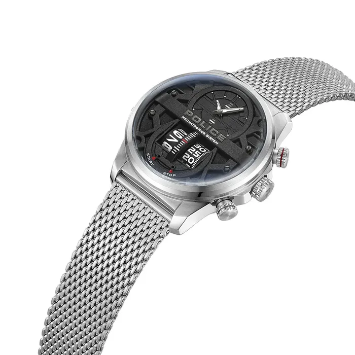 Bracelets Police Rotorcrom Gents Black Dial Stainless Steel Silver Watch Police