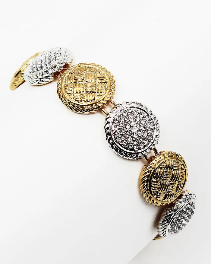 Bracelets Two Tone Coin Bracelet with Pave Stones 02072024 Bracelets Two Tone Coin Bracelet with Pave Stones 02072024
