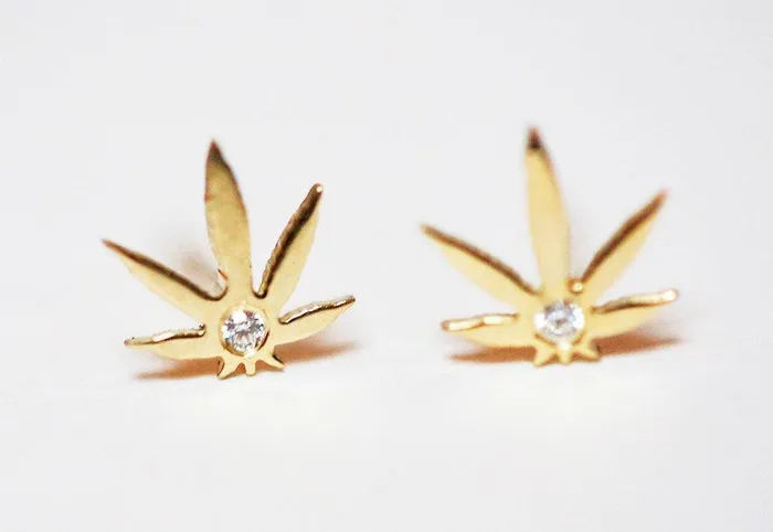 Capucinne Earrings Stud Earrings Tiny Gold Leaf Earring