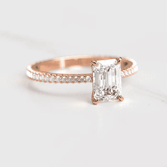Capucinne Emerald Full Pave Tapered Diamond Ring Rings