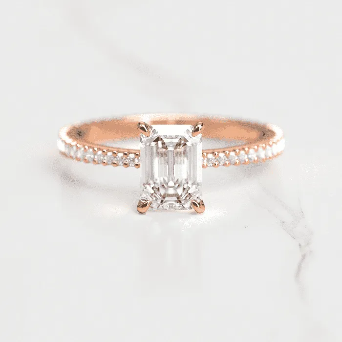 Capucinne Emerald Full Pave Tapered Diamond Ring Rings