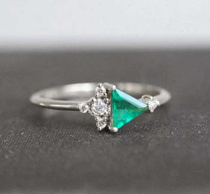 Capucinne Rings Lena Triangle Emerald Diamond Cluster Ring