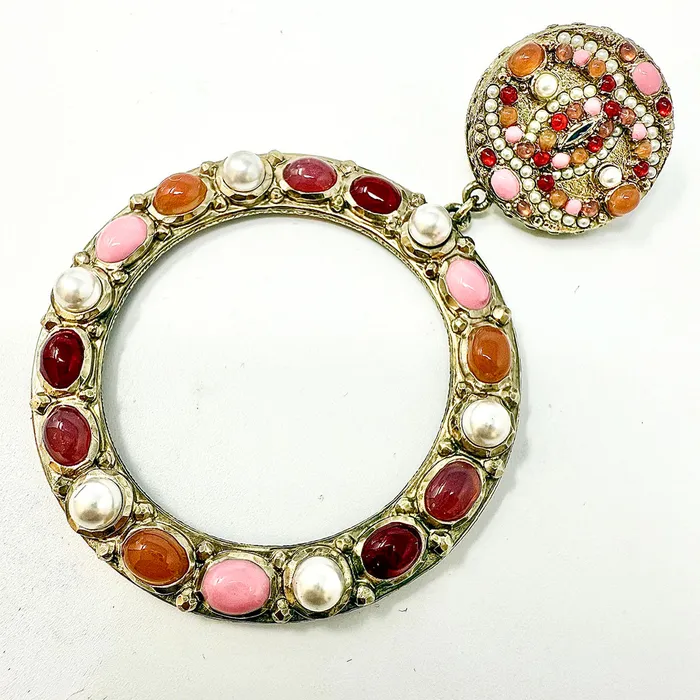 Chanel Earrings Chanel Faux Pearl and Cabochon Hoop Earrings