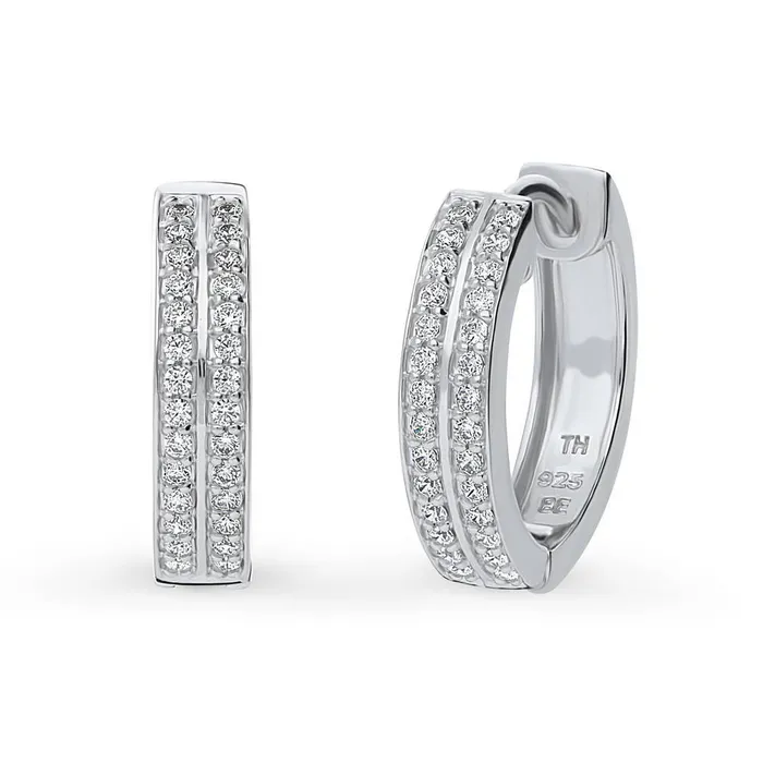 Earrings BERRICLE Double Row CZ Medium Hoop Earrings in Sterling Silver 06