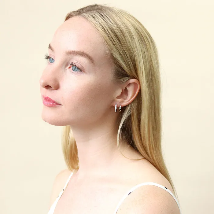 Earrings BERRICLE Solitaire CZ Small Hoop Earrings in Sterling Silver