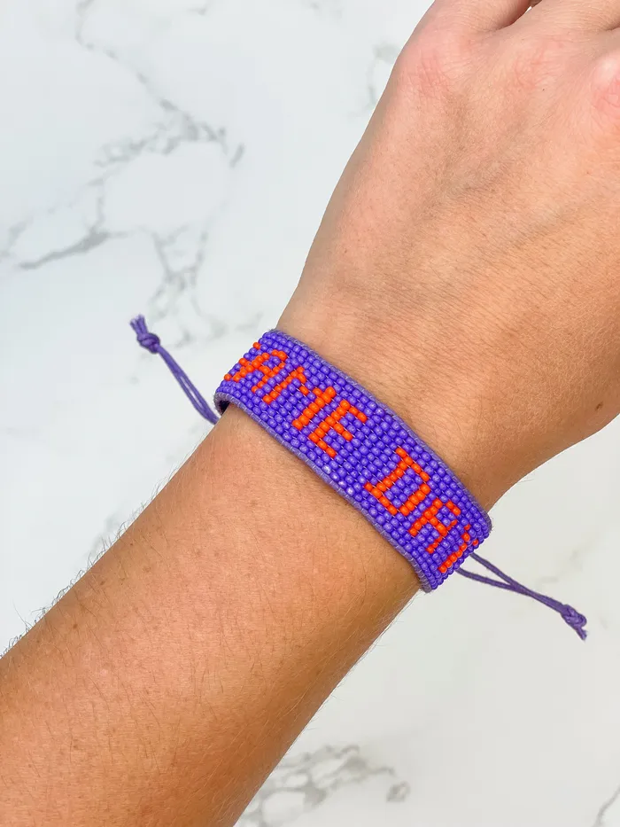 Game Day Beaded Adjustable Bracelet Purple Orange Prep Obsessed TL Bracelets