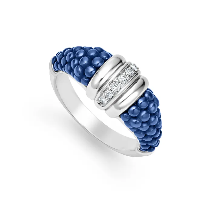 Lagos Blue Caviar Ultramarine Ceramic Diamond Stacking Ring Rings
