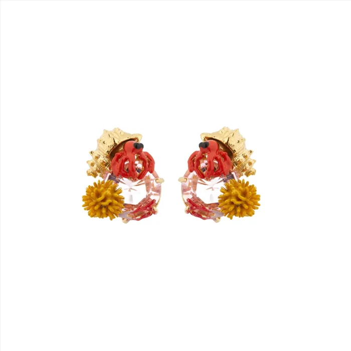 Les Nereides Les Nereides Hermit Crab and Light Pink Cut Glass Stone Post Earrings Earrings