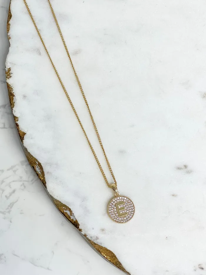 Prep Obsessed SB Necklaces Cubic Zirconia Initial Disc Pendant Necklaces Gold