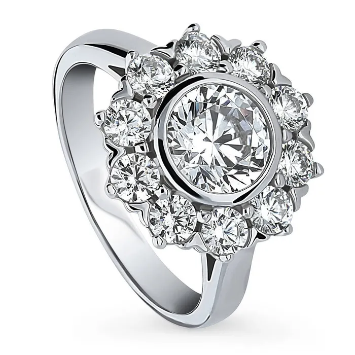 Rings BERRICLE Halo Flower CZ Ring in Sterling Silver