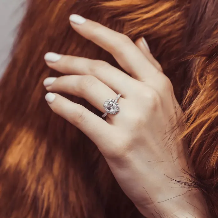 Rings BERRICLE Halo Oval Cut CZ Ring in Sterling Silver
