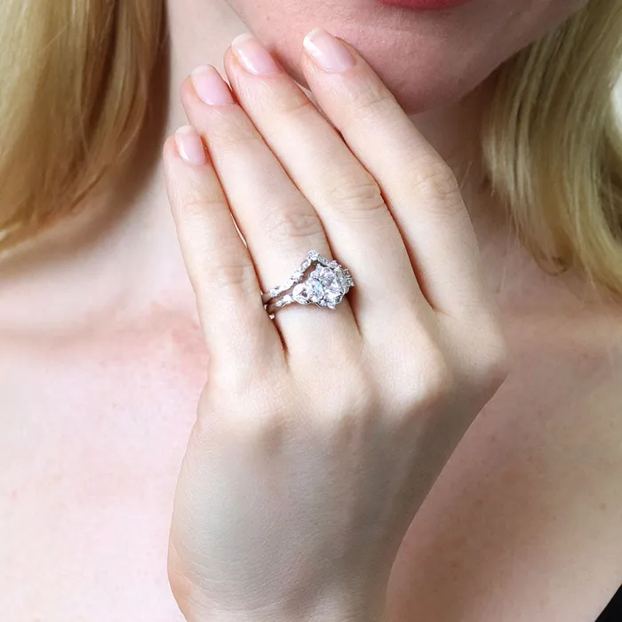 Rings BERRICLE Halo Wishbone Cushion CZ Ring Set in Sterling Silver