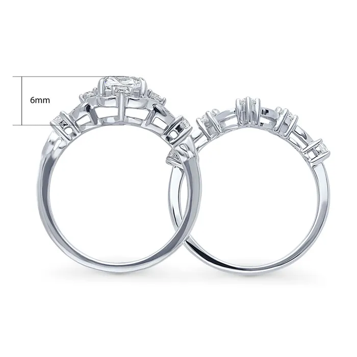 Rings BERRICLE Halo Wishbone Cushion CZ Ring Set in Sterling Silver