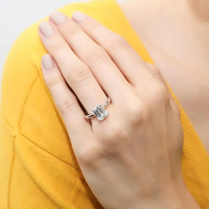 Rings BERRICLE Solitaire 26ct Emerald Cut CZ Ring in Sterling Silver