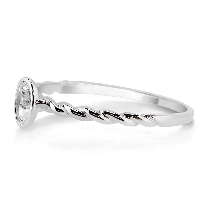 Rings BERRICLE Solitaire Cable Oval Gemstone Blue Topaz Ring in 10K White Gold