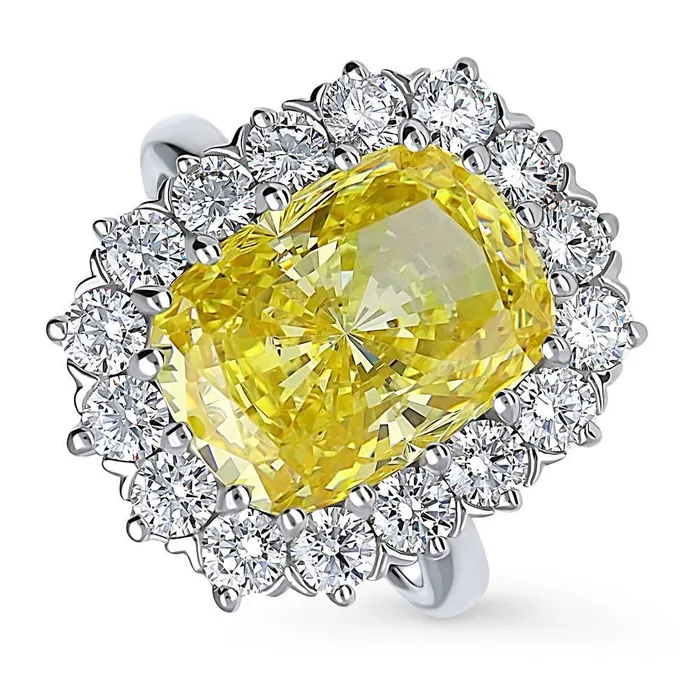 Rings Halo Yellow Cushion CZ Ring in Sterling Silver BERRICLE