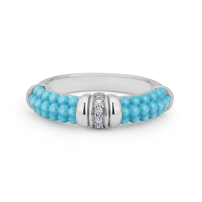Rings Lagos Blue Caviar Small Ceramic Diamond Stacking Ring