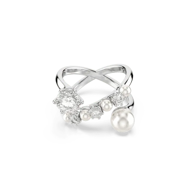 Rings Swarovski Swarovski Matrix Cocktail Ring Crystal Pearl Round Cut White Rhodium Plated Rings Swarovski Swarovski Matrix Cocktail Ring Crystal Pearl Round Cut White Rhodium Plated