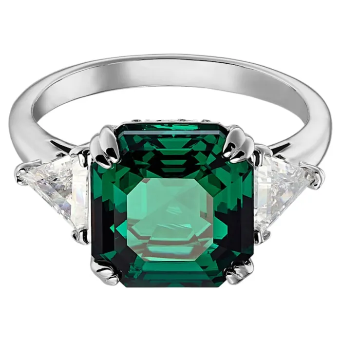 Swarovski Rings Swarovski Attract Trilogy cocktail ring Square cut crystal Green Rhodium plated