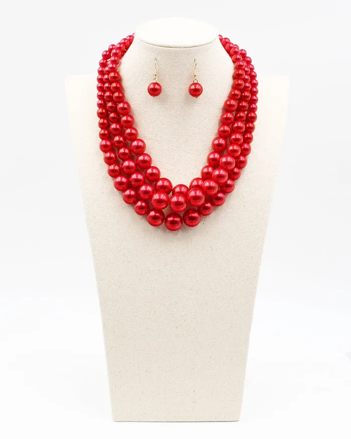 Triple Graduated Size Pearl Necklace Set 012020230423 Necklaces